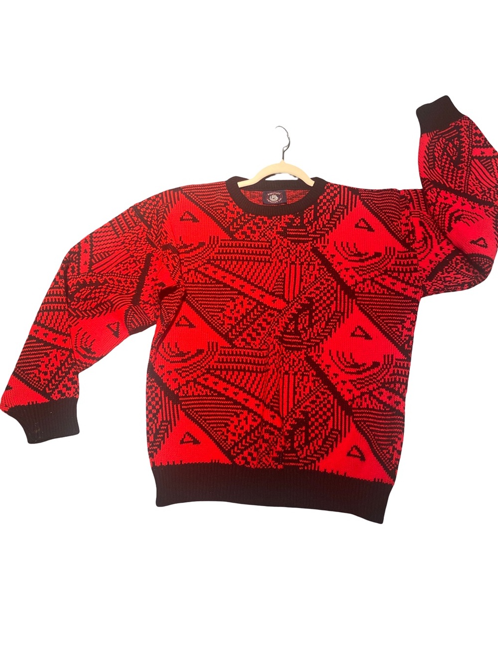 Vintage Red & Black Geometric Knit Sweater